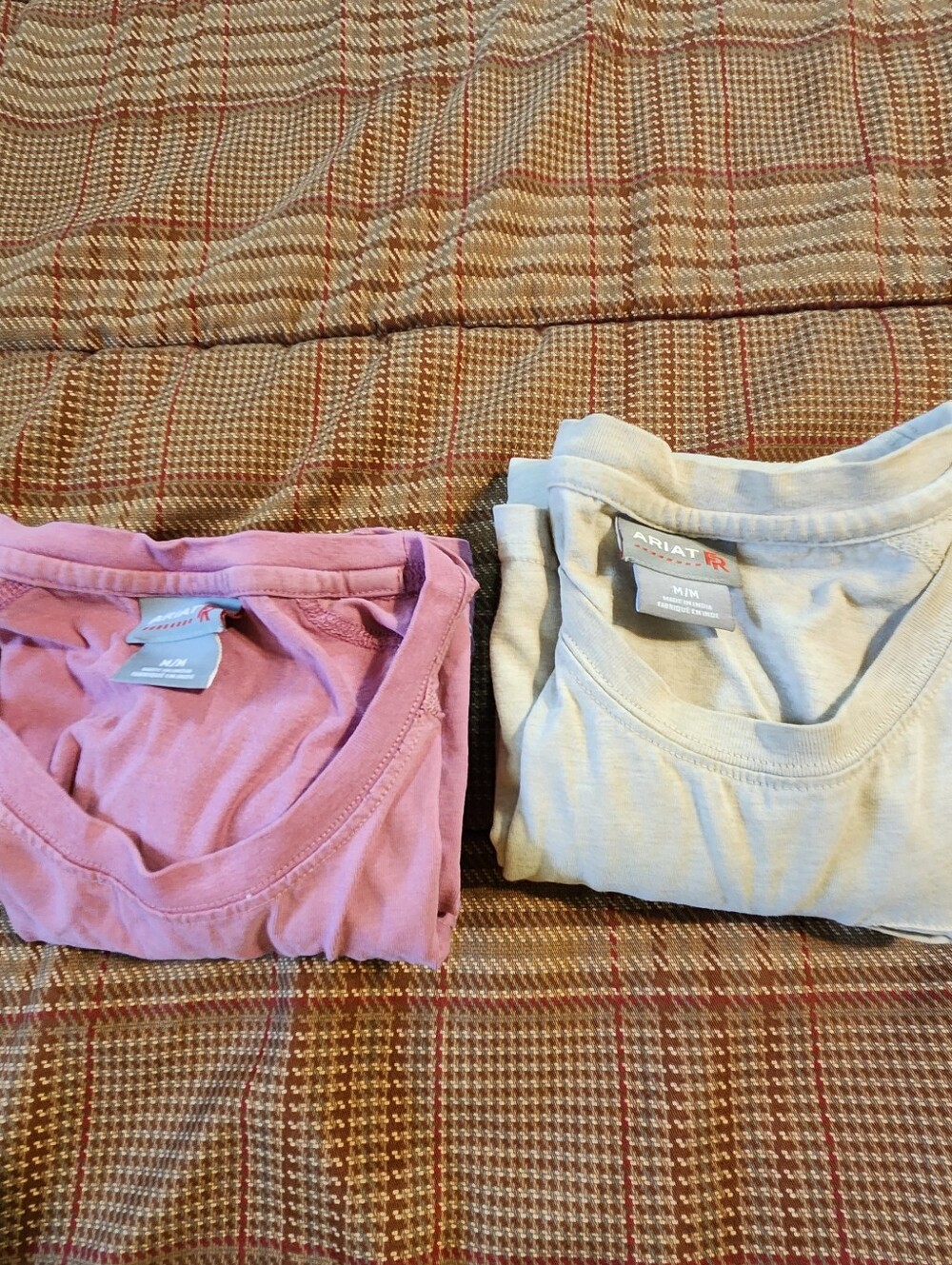 2 Ariat FR Womens Crew Neck Pocket T Shirts Muave And Beige Flame Resistant Read